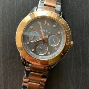 Rose Gold and Gunmetal Fossil Watch